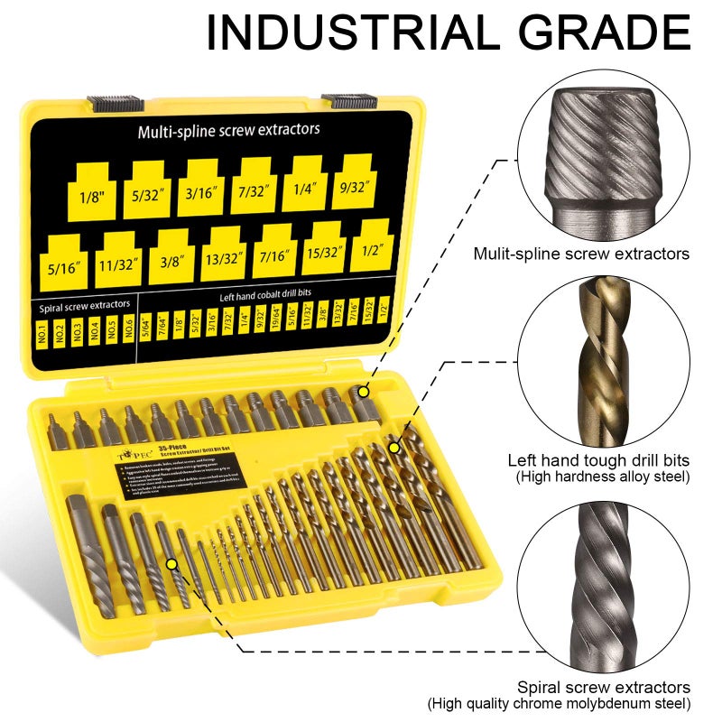 Topec 35-Piece Screw Extractor and Left Hand Drill Bits Set  Easy Out Screw Extractor Set with Reverse Drill Bits  Multi-Spline Extractors for Removing Broken Bolts and Stripped Screws - Image 3